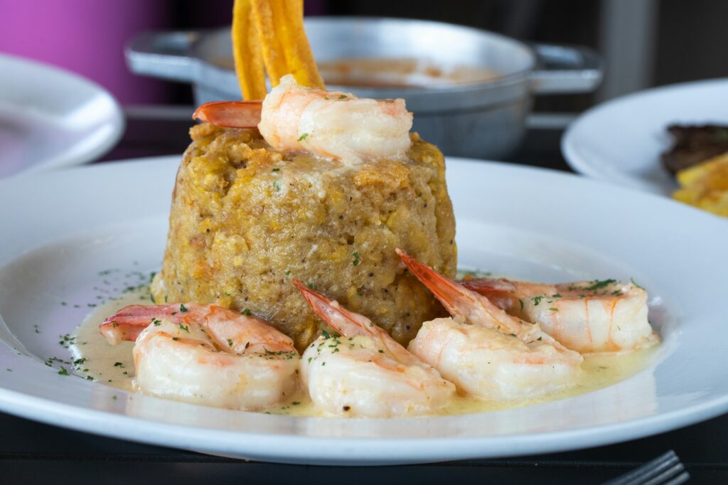 Selective focus shot of Puerto Rican dish Mofongo made of fried plantain